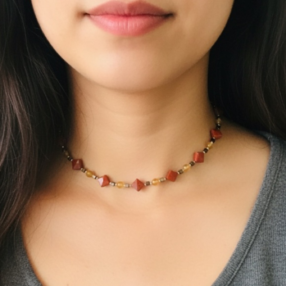 Enamel orange/rust & yellow choker